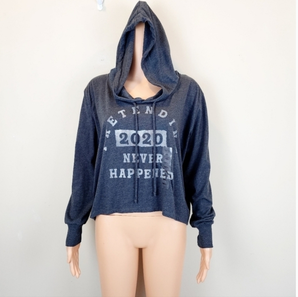 True Craft Grey Long Sleeve Crop Hooded Sweatshirt Size S